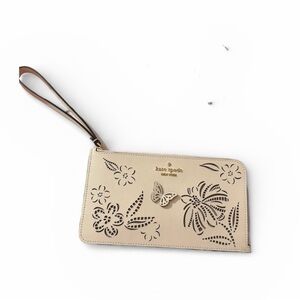 kate spade Beige Floral Laser-Cut Wristlet with Top Strap